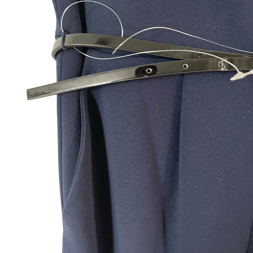 NWT Calvin Klein Navy White Accents Belted Wide Leg Jumpsuit  Women Size 4 - Picture 8 of 9